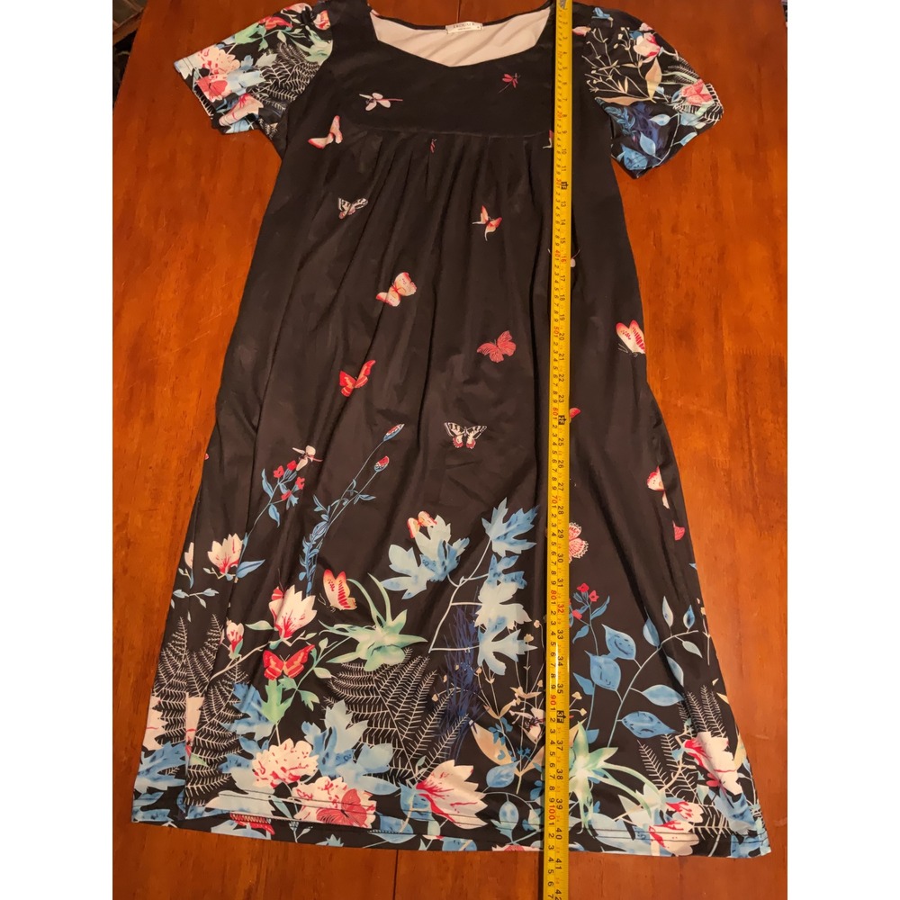 EKOUAER Black Butterfly Floral Print Short Sleeve Midi Dress Medium Nature M‎ - Picture 4 of 10